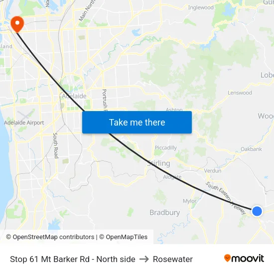 Stop 61 Mt Barker Rd - North side to Rosewater map