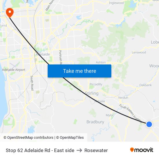 Stop 62 Adelaide Rd - East side to Rosewater map