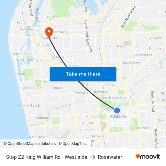 Stop Z2 King William Rd - West side to Rosewater map