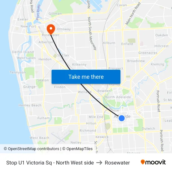 Stop U1 Victoria Sq - North West side to Rosewater map