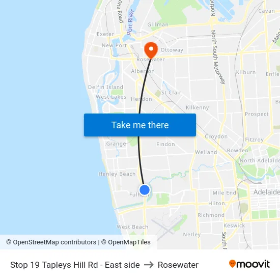 Stop 19 Tapleys Hill Rd - East side to Rosewater map