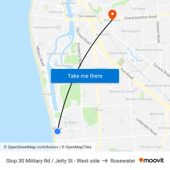 Stop 30 Military Rd / Jetty St - West side to Rosewater map