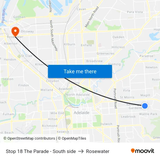 Stop 18 The Parade - South side to Rosewater map