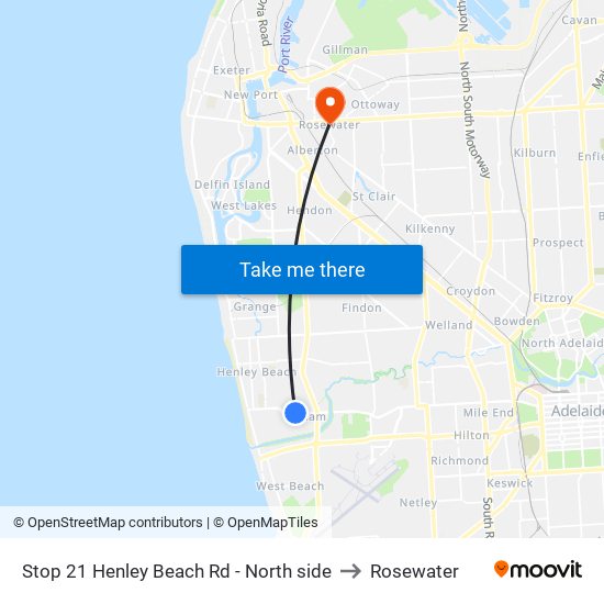 Stop 21 Henley Beach Rd - North side to Rosewater map