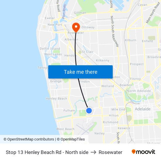 Stop 13 Henley Beach Rd - North side to Rosewater map