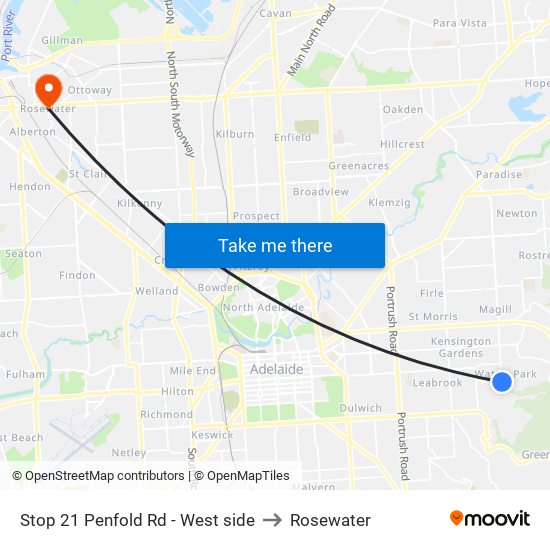 Stop 21 Penfold Rd - West side to Rosewater map