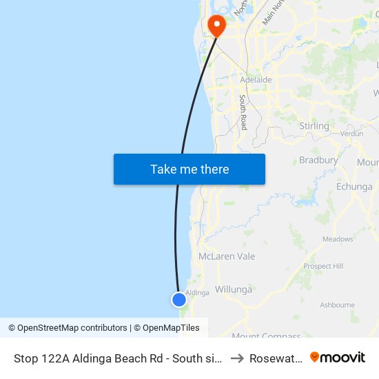 Stop 122A Aldinga Beach Rd - South side to Rosewater map