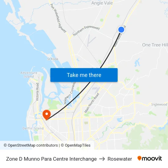 Zone D Munno Para Centre Interchange to Rosewater map