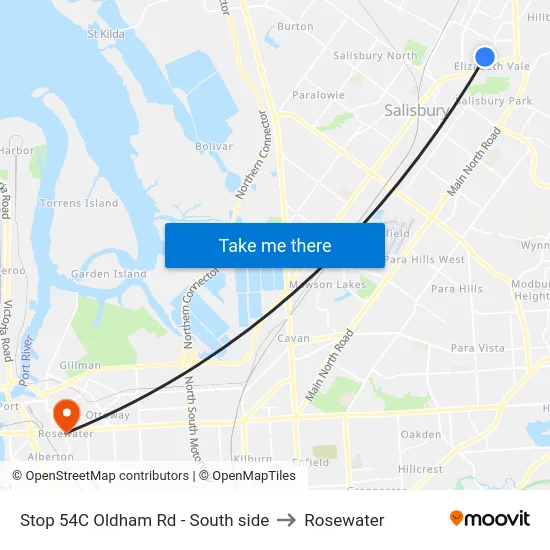 Stop 54C Oldham Rd - South side to Rosewater map