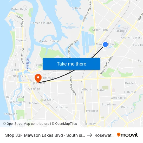 Stop 33F Mawson Lakes Blvd - South side to Rosewater map