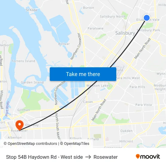 Stop 54B Haydown Rd - West side to Rosewater map