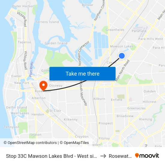 Stop 33C Mawson Lakes Blvd - West side to Rosewater map