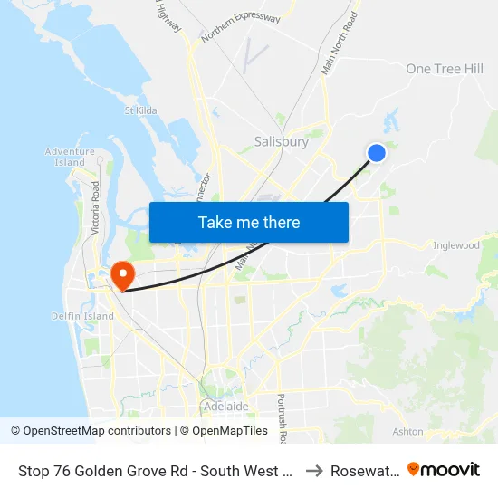 Stop 76 Golden Grove Rd - South West side to Rosewater map