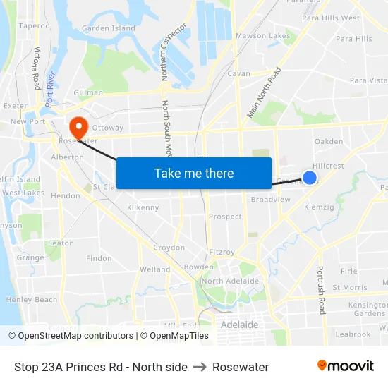 Stop 23A Princes Rd - North side to Rosewater map