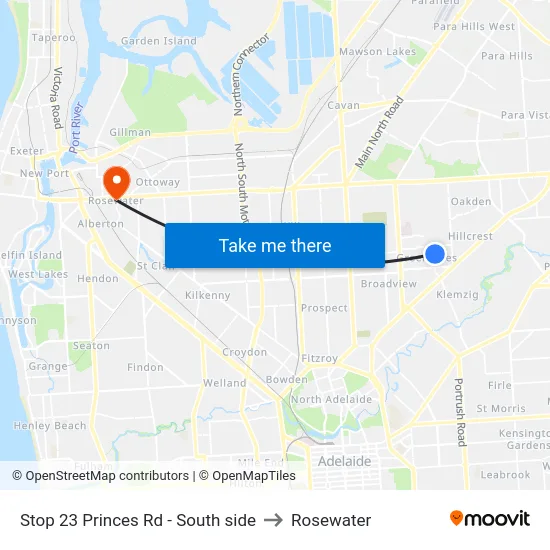 Stop 23 Princes Rd - South side to Rosewater map