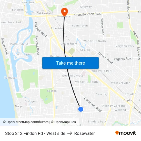 Stop 212 Findon Rd - West side to Rosewater map