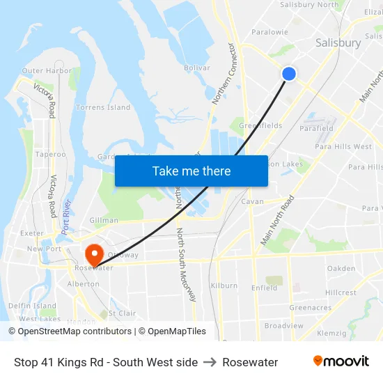 Stop 41 Kings Rd - South West side to Rosewater map