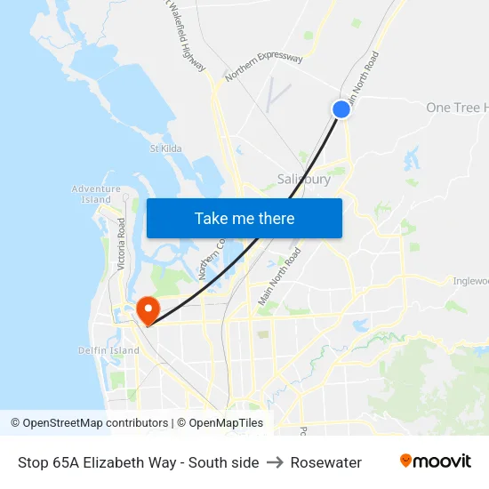 Stop 65A Elizabeth Way - South side to Rosewater map