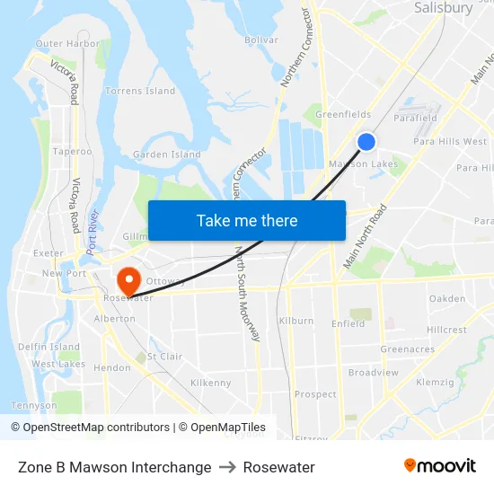 Zone B Mawson Interchange to Rosewater map