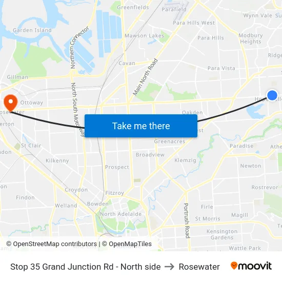 Stop 35 Grand Junction Rd - North side to Rosewater map