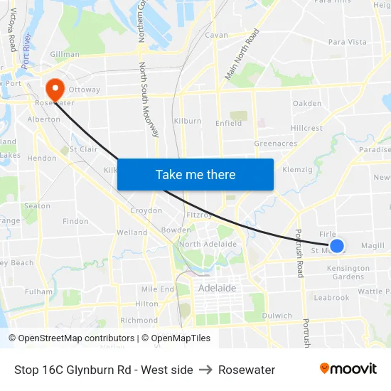Stop 16C Glynburn Rd - West side to Rosewater map