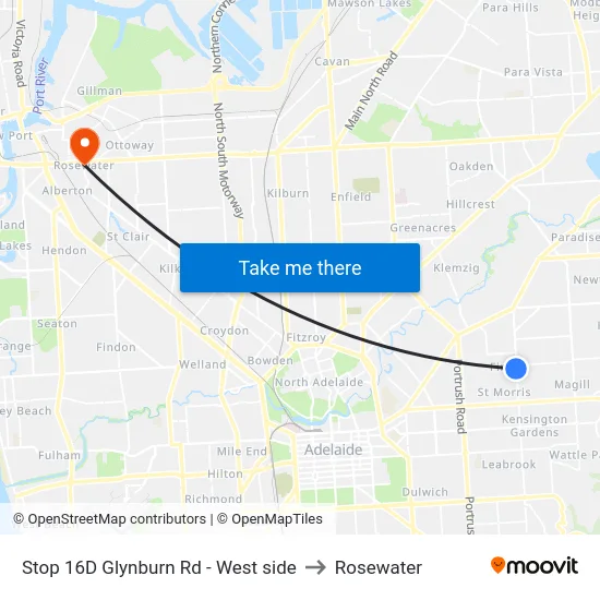 Stop 16D Glynburn Rd - West side to Rosewater map