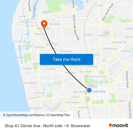 Stop A1 Glover Ave - North side to Rosewater map