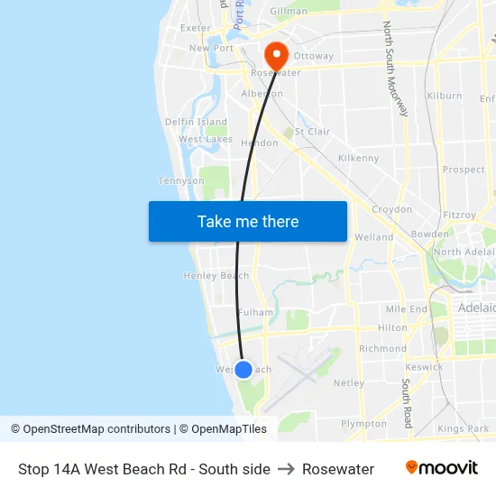 Stop 14A West Beach Rd - South side to Rosewater map