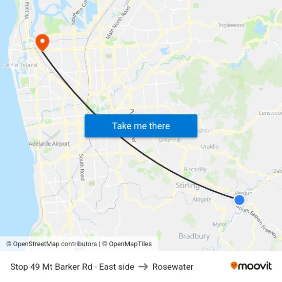 Stop 49 Mt Barker Rd - East side to Rosewater map