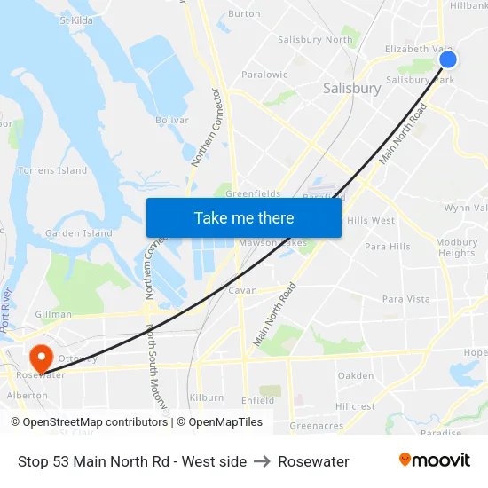 Stop 53 Main North Rd - West side to Rosewater map