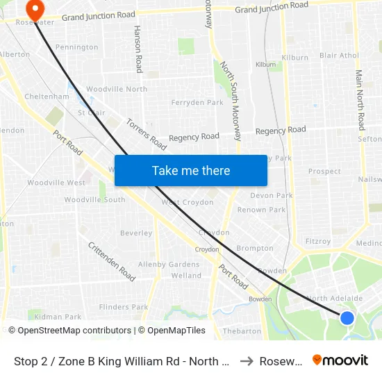 Stop 2 / Zone B King William Rd - North West side to Rosewater map
