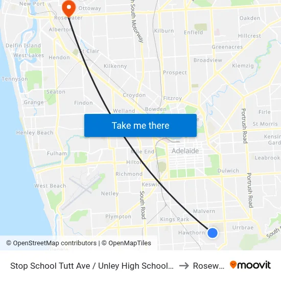 Stop School Tutt Ave / Unley High School - South side to Rosewater map