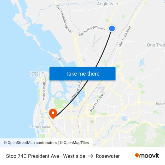 Stop 74C President Ave - West side to Rosewater map