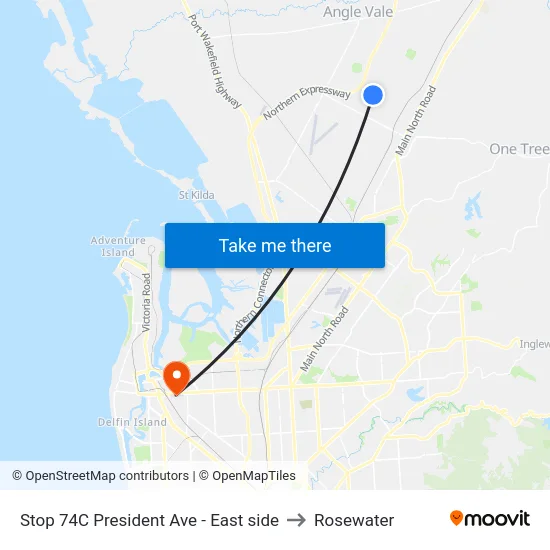 Stop 74C President Ave - East side to Rosewater map