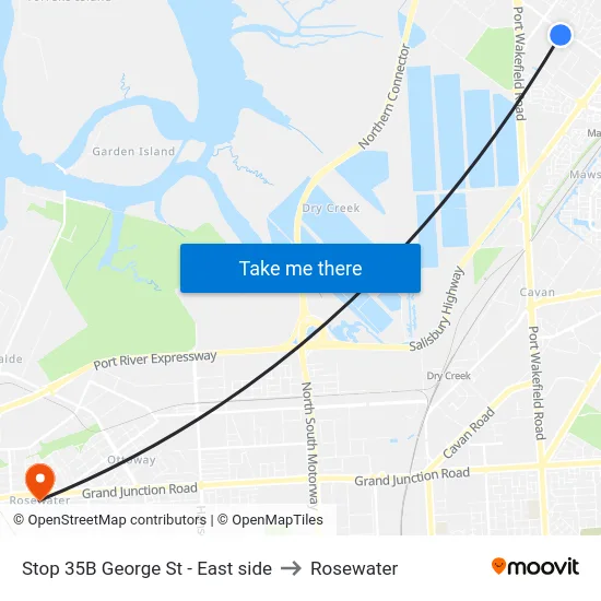 Stop 35B George St - East side to Rosewater map