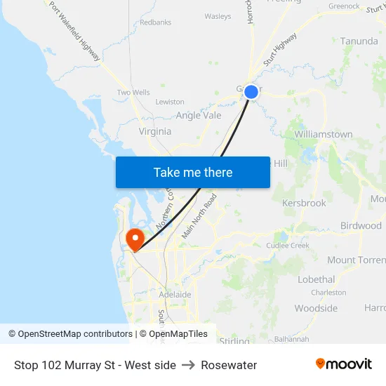Stop 102 Murray St - West side to Rosewater map