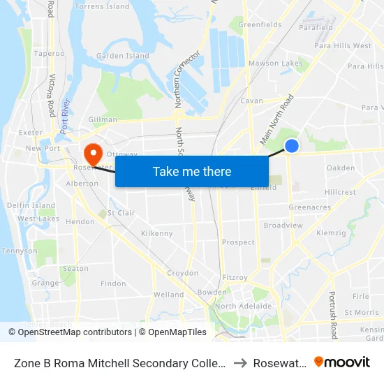Zone B Roma Mitchell Secondary College to Rosewater map