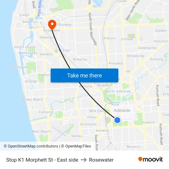 Stop K1 Morphett St - East side to Rosewater map