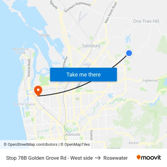 Stop 78B Golden Grove Rd - West side to Rosewater map