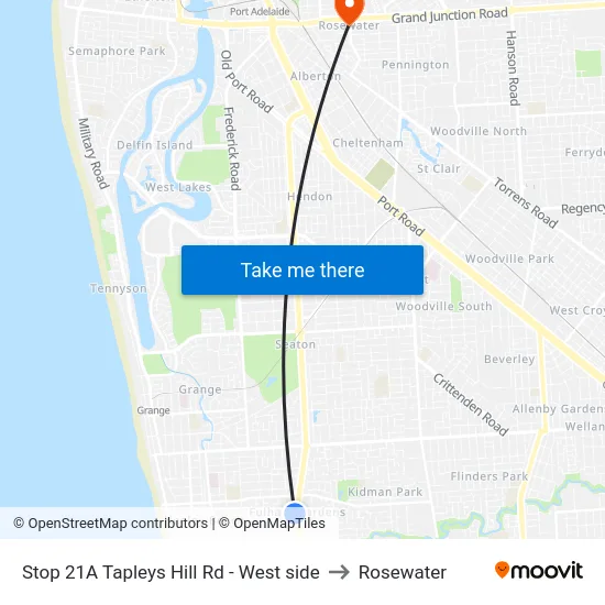 Stop 21A Tapleys Hill Rd - West side to Rosewater map