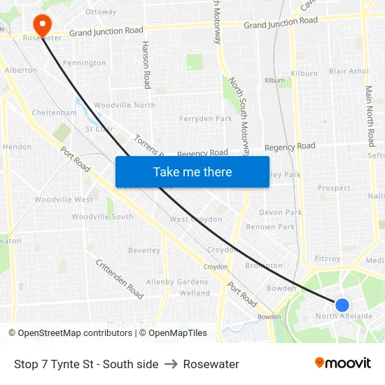 Stop 7 Tynte St - South side to Rosewater map