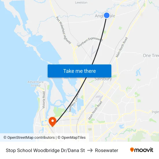 Stop School Woodbridge Dr/Dana St to Rosewater map