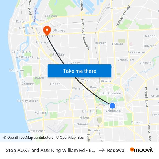 Stop AOX7 and AO8 King William Rd - East side to Rosewater map