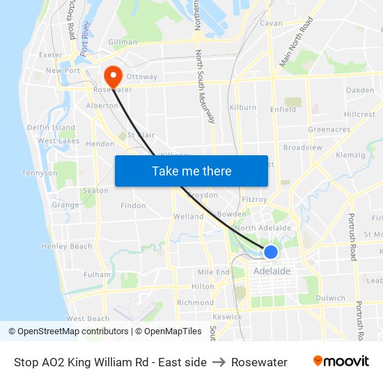 Stop AO2 King William Rd - East side to Rosewater map