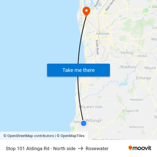 Stop 101 Aldinga Rd - North side to Rosewater map