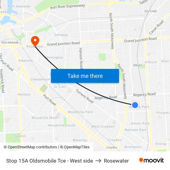 Stop 15A Oldsmobile Tce - West side to Rosewater map