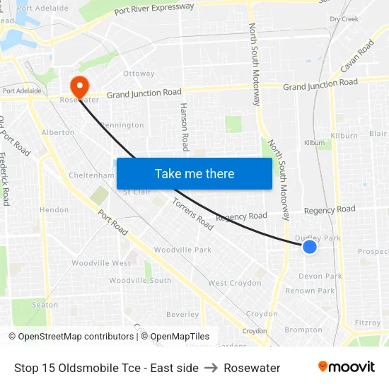 Stop 15 Oldsmobile Tce - East side to Rosewater map