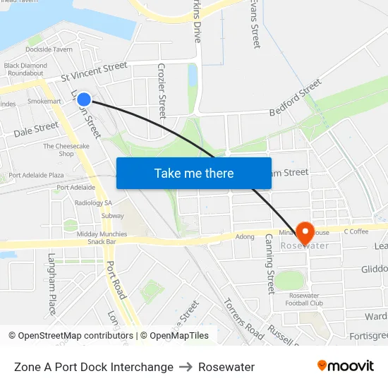 Zone A Port Dock Interchange to Rosewater map