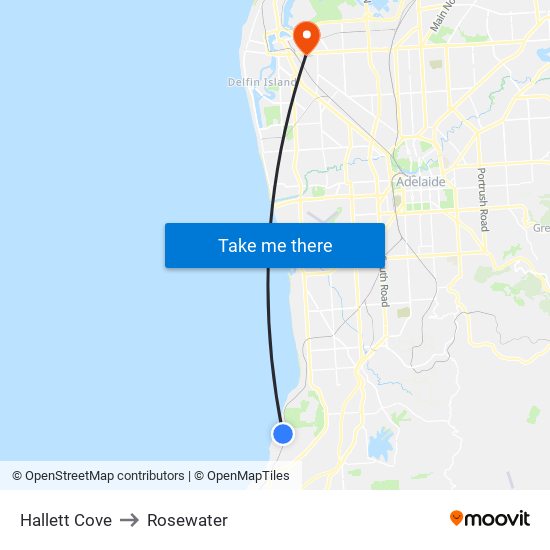 Hallett Cove to Rosewater map
