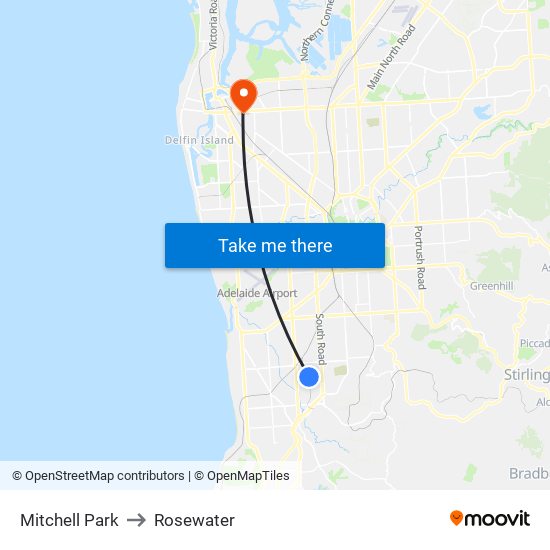 Mitchell Park to Rosewater map